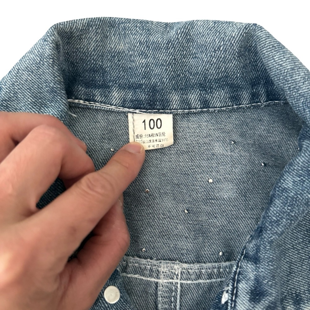 Denim Jacket Blue Pearl Star Embellished Kids Size 100 - Picture 3 of 7